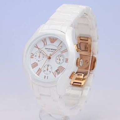 Armani Watch - AR1417 Ceramica with Rose Gold Detailing - Chronograph