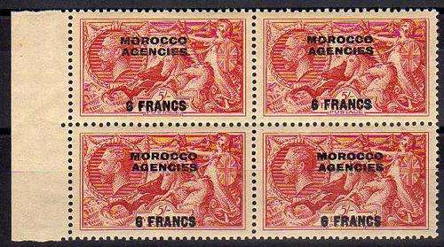 Morrocco Agencies Sea Horse 6 Franc Stamp Block of 4 MNH