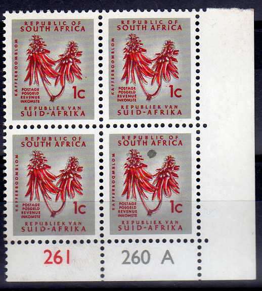 South Africa 1/2c stamp Control block ERROR! Grey Blob in stamp Mounted in Margin.