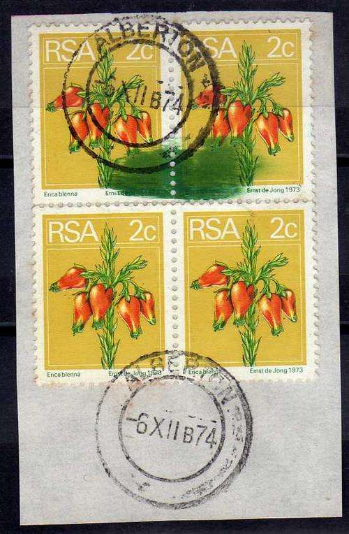 South Africa 2c Stamp Green Smudge ERROR on Piece used