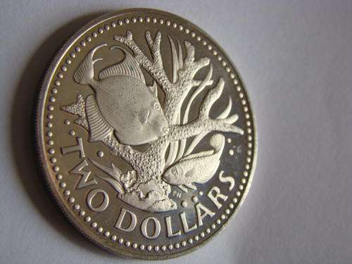 1973 Barbados $ 2 Dollars Large Coin Stag-horn Coral Fish KM#15 Proof