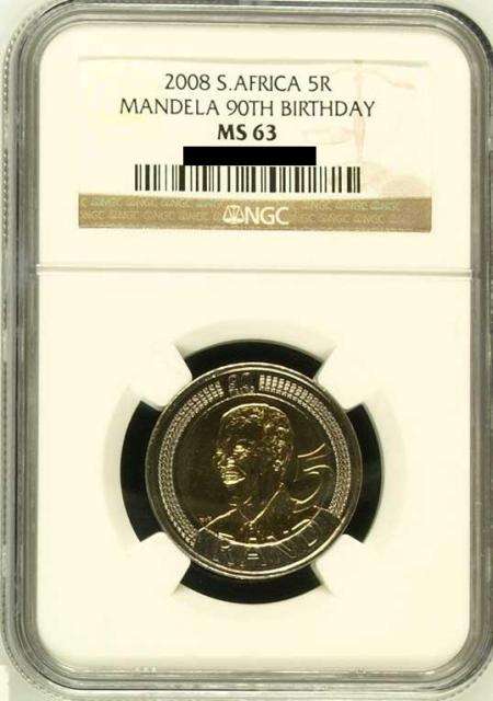 MS63 NGC GRADED - MANDELA 90TH BIRTHDAY R5 COIN - 2008