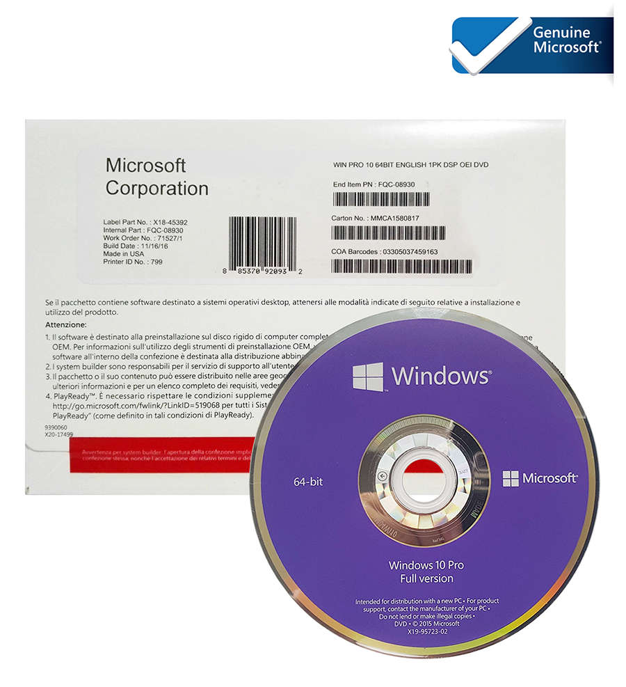 Windows 10 Pro 64-Bit Operating System-DVD(OEM)License Sealed