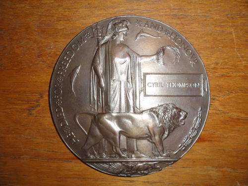 Death Plaque WW1 to Cyril Thompson Extreme Fine in frame