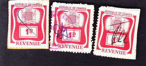 1964 - Zambia Revenue - 1d on paper - 1 Stamp per buy