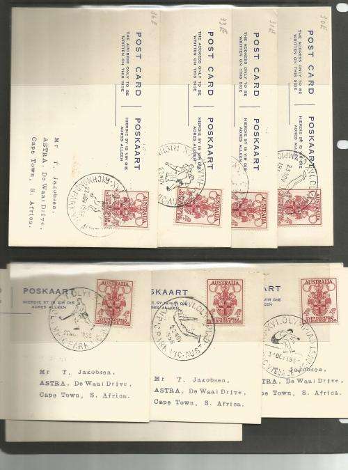 Australia - olympics 1956 - 17 post cards with special postmarks for the various games.