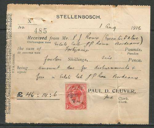 Union -1 Penny Union Kingshead used as Revenue stamp on document