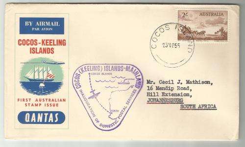 Australia FDC Flight Cover - 23-11-1955 - Qantas Cocos Keeling Islands to Perth