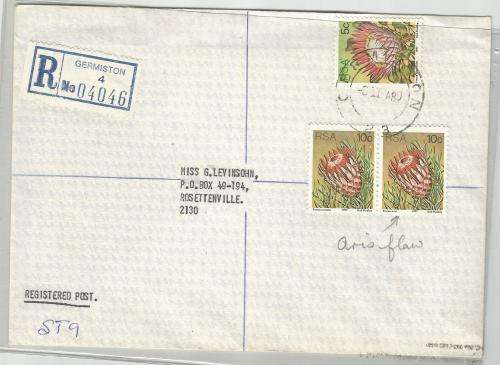 RSA - reg. letter -proteas - variety: flaw on 2nd 10c 'arist' Protea instead of 'aristata'