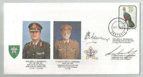 RSA FDC Military Cover 11 - variety: signed by Gen JJ Geldenhuys & LT Gen AJ Liebenberg