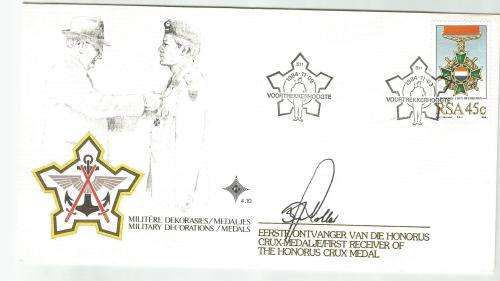 RSA FDC 4.10 - Military Medals - variety: signed by 1st receiver of Honorus Crux medal