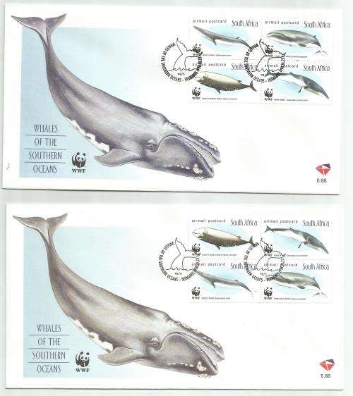 RSA FDC 6.88 - Whales of the Southern Seas - set of 2 - different sequence of stamps