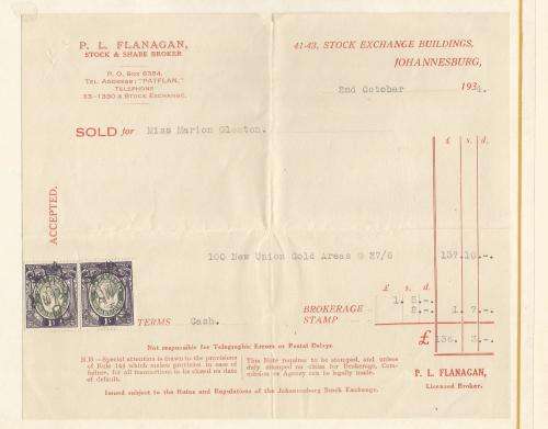RSA - Union revenue stamps on document - 2 x 1s
