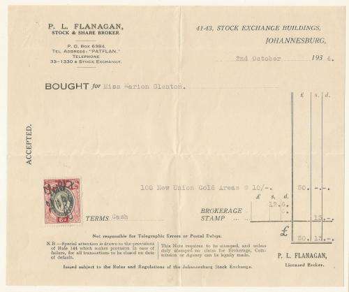 RSA - Union revenue stamp on 1934 document - 6d