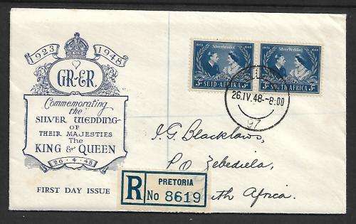 Union SA FDC Commemorative Cover - Silver Wedding 1948