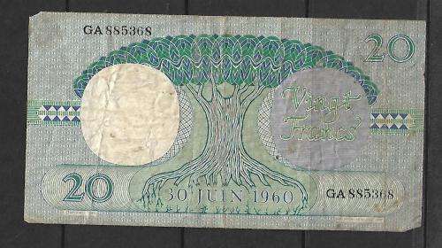 20 Francs Note - Democratic Rep. of Congo - 1962 - as per scan