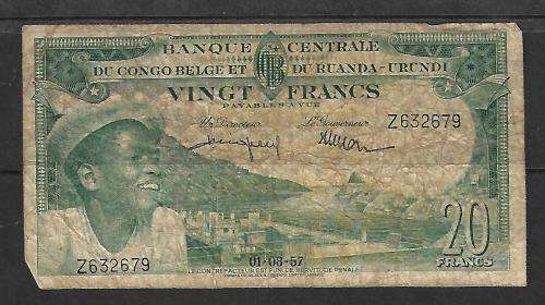 Belgian Congo 20 Frank - 1957 - condition as per scan