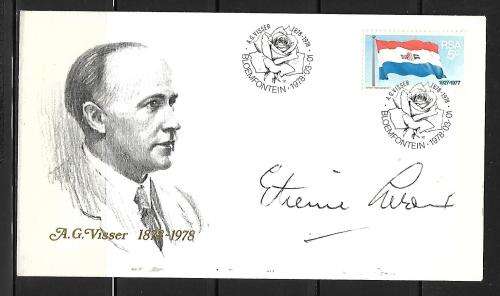 RSA FDC - A.G. Visser 1878-1978 - variety: signed by Etienne Le Roux  (writer)