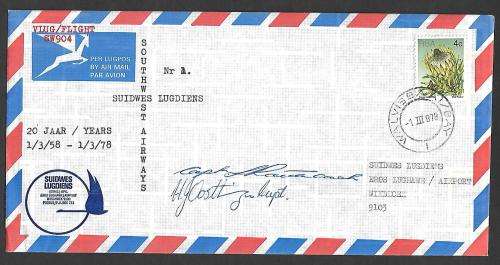 Southwest Airways-Flight 1 : SW 904 -20 years-Varieties-Signed by both captains and re-type of Nr 1