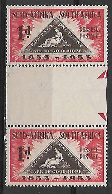 RSA Centenary of first Cape Triangle - SACC 143 - Mint hinged - Variety- Gutter pair