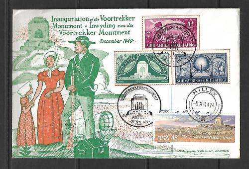 Union of SA - 1949 Voortrekker Monument Inauguration - variety: with Hillex cancellation - see scan