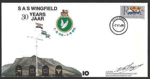 RSA Navy FDC 10 - 30th Anniversary of service-SAS Wingfield-Afrikaans stamp on cover-Variety-Signed