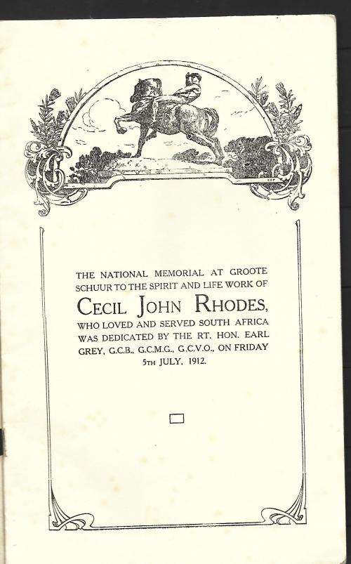 RSA - Union - The Speech by Farl Grey in connection of the Rhodes Memorial 5th July 1912