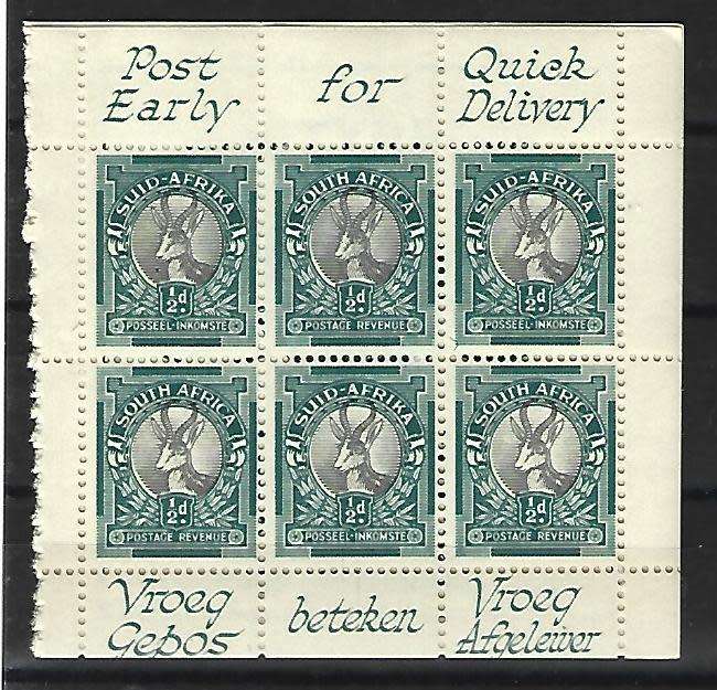 RSA UNION- Booklet 20 - **mint pane of 6 stamps