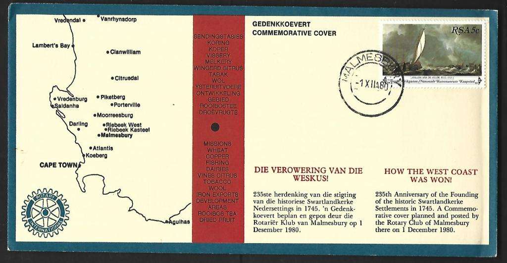 RSA Cover - 235 Anniversary of the Founding of the historic Swartlanskerke Settlements 1745
