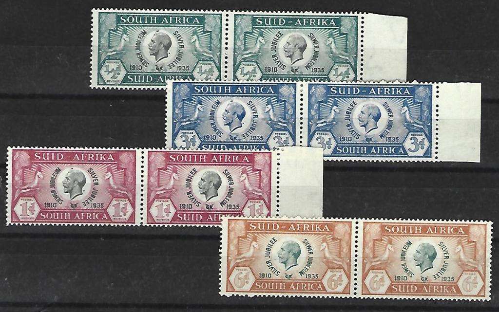 Union of SA - SACC 64-67- Silver Jubilee-Variety- 3 values spot behind neck - Mint Hinged
