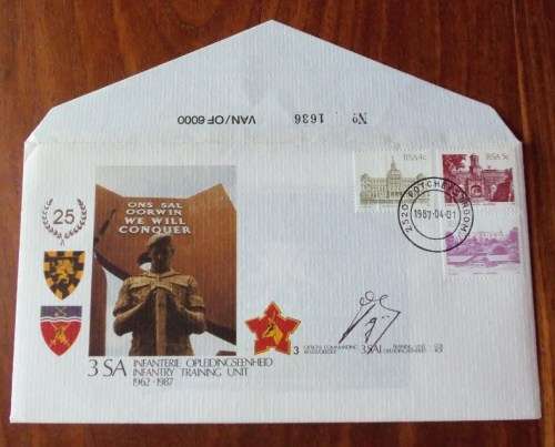 SA ARMY FIRST DAY COVER - SIGNED IN BLACK - No 3 INFANTRY TRAINING UNIT