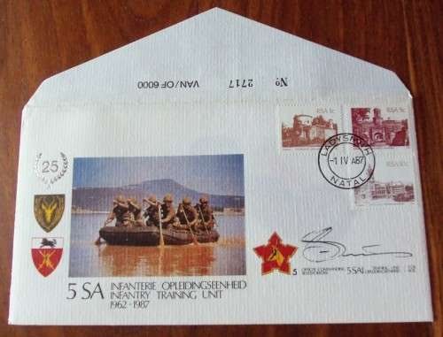 SA ARMY FIRST DAY COVER - SIGNED IN BLACK - No 5 INFANTRY TRAINING UNIT