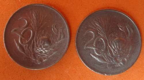 OLD NICKEL 20c COINS - 1965 VAN RIEBEEK - 1 ENGLISH & 1 AFRIKAANS