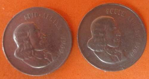 OLD NICKEL 20c COINS - 1965 VAN RIEBEEK - 1 ENGLISH & 1 AFRIKAANS