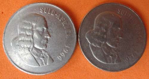 OLD NICKEL 50c COINS - 1966 VAN RIEBEEK - 1 ENGLISH & 1 AFRIKAANS