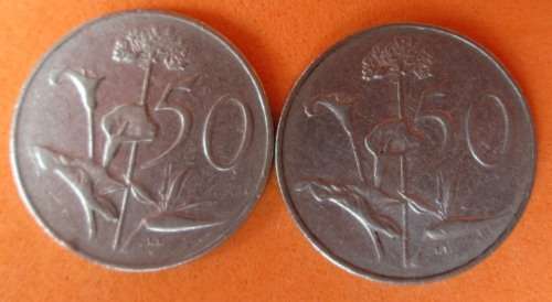 OLD NICKEL 50c COINS - 1966 VAN RIEBEEK - 1 ENGLISH & 1 AFRIKAANS