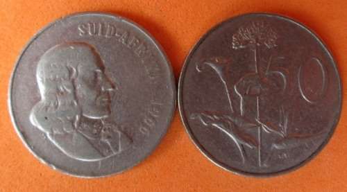 OLD NICKEL 50c COINS - 1966 VAN RIEBEEK - 1 ENGLISH & 1 AFRIKAANS