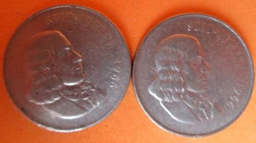 OLD NICKEL 50c COINS - 1966 VAN RIEBEEK - 1 ENGLISH & 1 AFRIKAANS