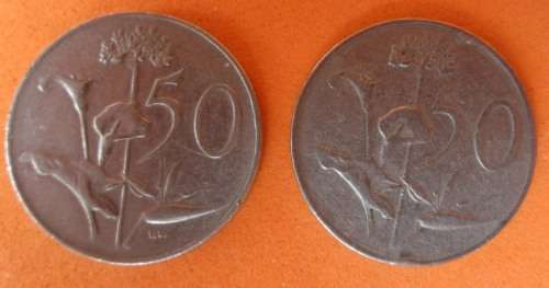 OLD NICKEL 50c COINS - 1966 VAN RIEBEEK - 1 ENGLISH & 1 AFRIKAANS