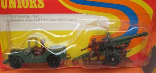 CORGI JUNIORS - FIELD GUN SET - US MILITARY JEEP AND FIELD GUN WITH FIGURES