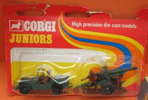 CORGI JUNIORS - FIELD GUN SET - US MILITARY JEEP AND FIELD GUN WITH FIGURES