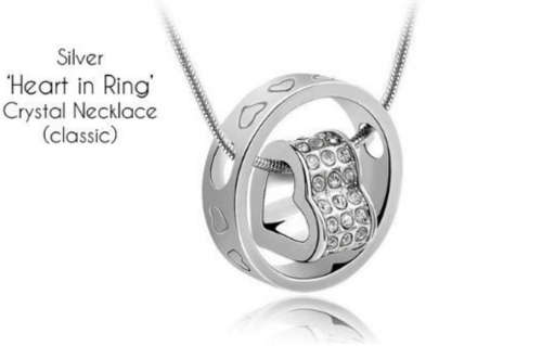 Elegant 925 Silver Heart in Ring Jewelry Set With Swarovski Crystals