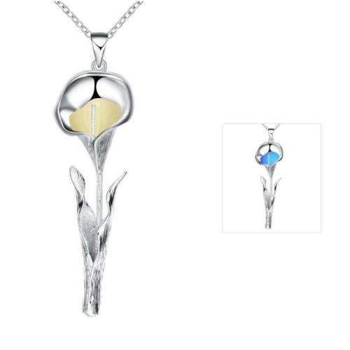 Glow in the dark Lily pendant and necklace - Silver plated