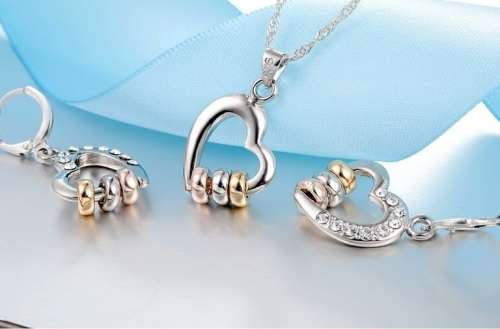 3 tone heart necklace and earring sets