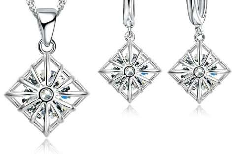 Silver star necklace and earring sets