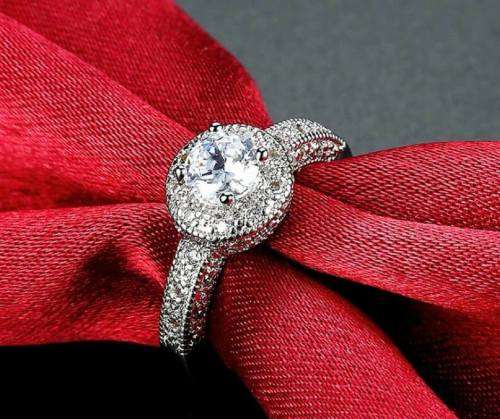 CZ Princes cut Vintage inspired 18K Rodium Plated ring **Size 10**