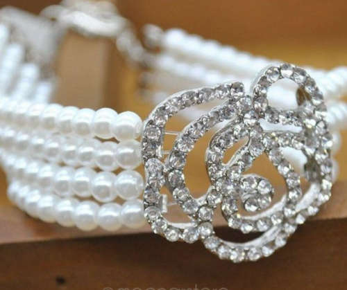 Pearl and Diamante rose bracelet