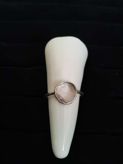 REAL 925 Silver ring with rose quarts stone **Size 8**