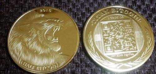 1/2 TITAN BITCOIN 2015 GOLD CLAD COIN 1 TR OZ PROOF