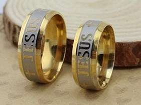 High quality 18x8mm 18K gold plated steel JESUS cross bible wedding ring size us8